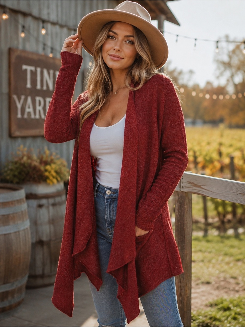 Arizona Jean Company Open-Front Cardigan Sweater - Rust Red